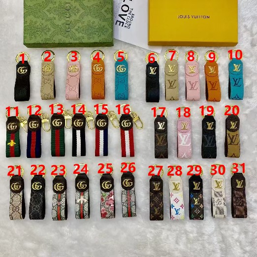 Luxury - Brand Embossed Leather - Patchwork Keychain with Gold - Logo