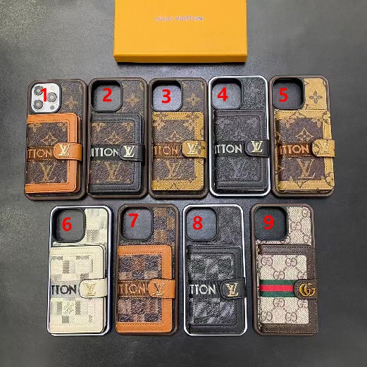 Luxury LV x Gucci Style Dual - Color Edge Side - Flip Card Wallet Leather Covers for iPhone 11 12 13 14 15 16Pro Max